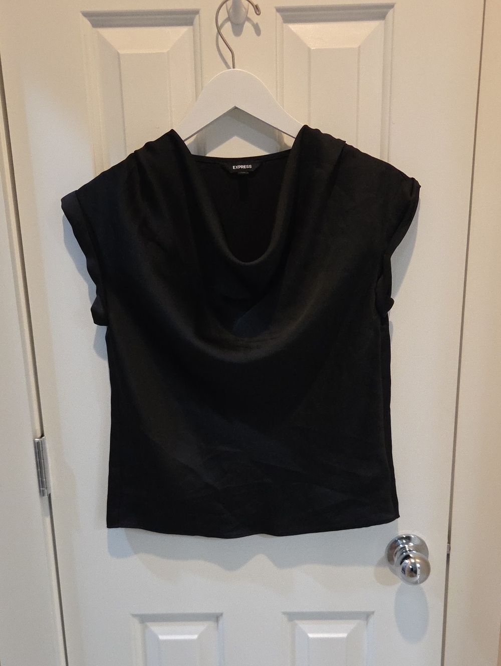 Express Black Draped Cowl Cap-Sleeve Camisole